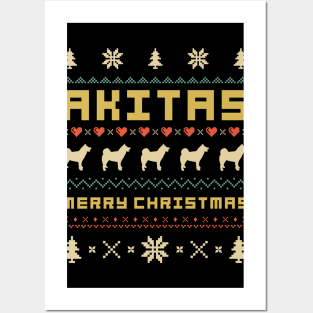 Akitas Ugly Christmas Sweater Vintage Retro Posters and Art